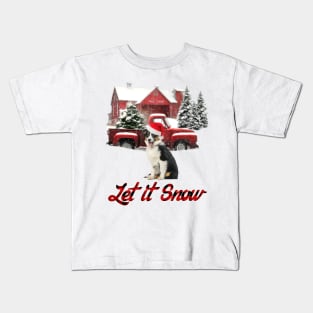 Australian Shepherd Let It Snow Tree Farm Red Truck Christmas Kids T-Shirt